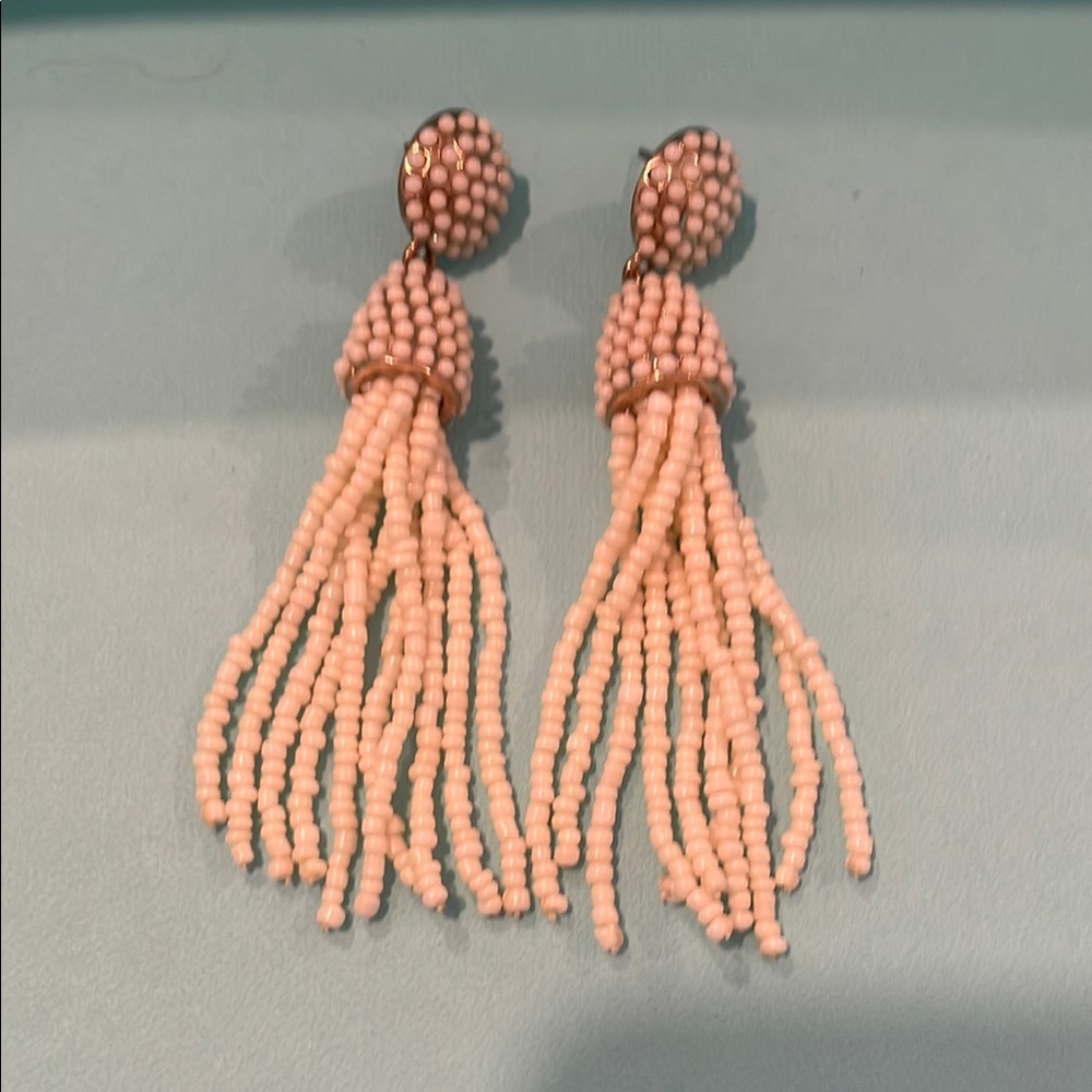Elegant Pink Beaded Tassel Earrings